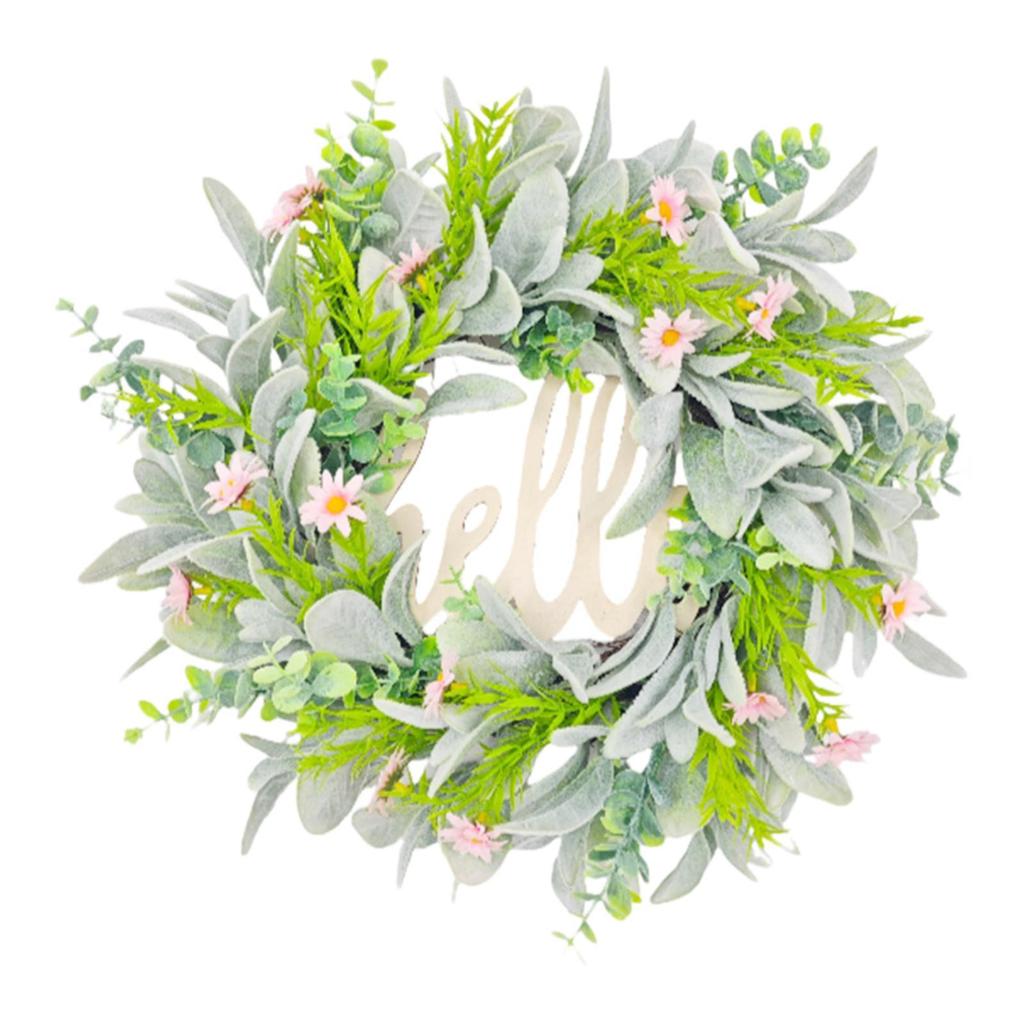Hello Spring Wreath Flower Wreath Round Hanging Ornament Garland for Holiday Indoor Outdoor Window Front Door Home Decor