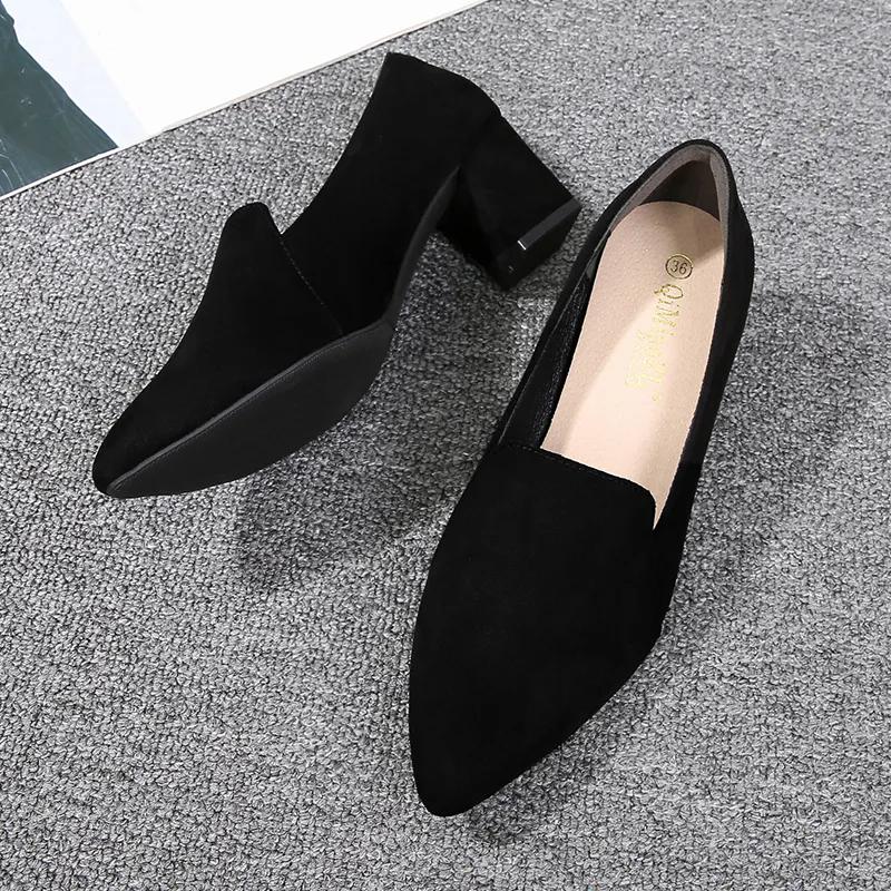 

WTEMPO Comfortable Work Shoes Black Professional Suede Shoes Mid Heel All Season 2026 New Spring and Autumn Versatile Coarse Single Shoes 36 чёрный