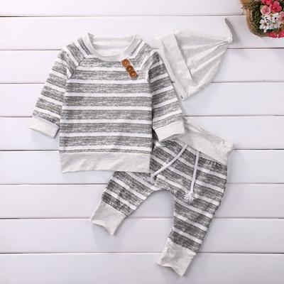 Infant Baby Girl Boy Clothes Cotton Striped Tops T-shirt+Pants 3pcs Outfits Set