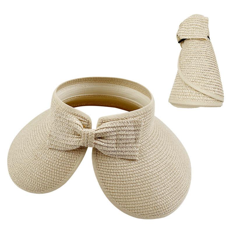 Neutral Top Straw Hat Sun Protection Cap With Butterfly Knot For Travel Beach