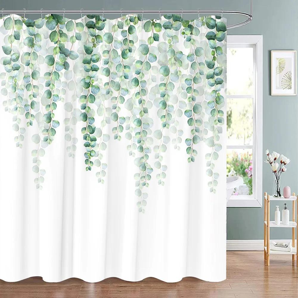 Spring Botanical Floral Shower Curtain Watercolour Style Floral Landscape Washable Fabric Bath Curtain Bathroom Decor With Hooks