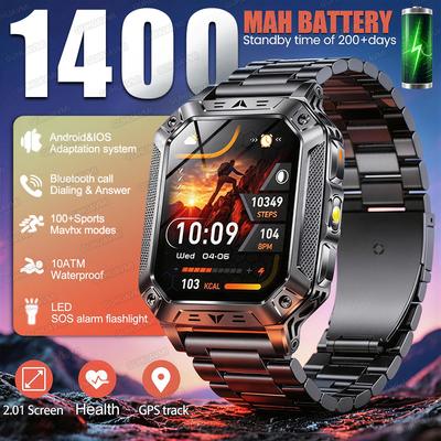 New Men Military Outdoor 1400mAh Battery GPS Smart Watch 10ATM Waterproof Swim Watches 2.01-inch HD Bluetooth Call Smartwatch
