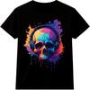 Skull Headphones T Shirt DJ Music Lover Graphic Tee Paint Splash Design