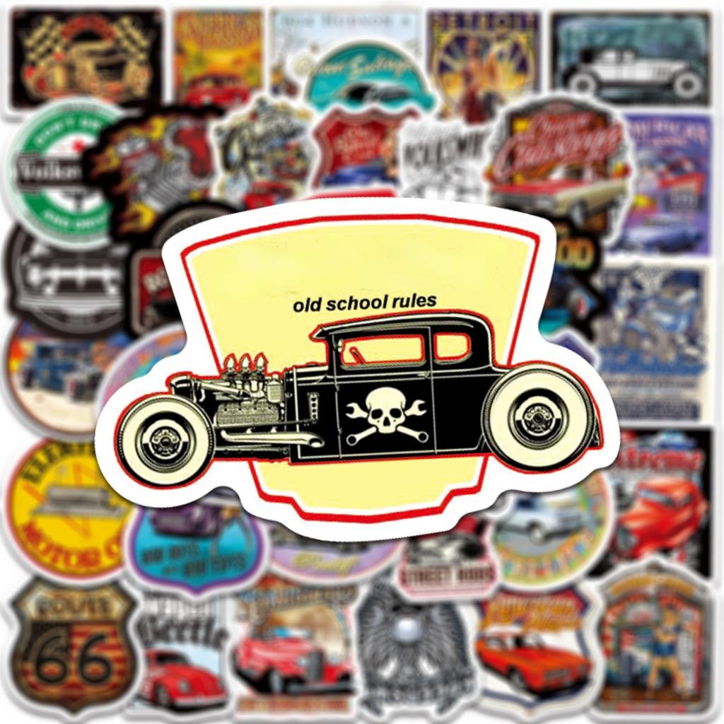 10/50Pcs Vintage Old Car Stickers Retro Modified Car Personality Graffiti Stickers Waterproof Luggage Skateboard Stickers