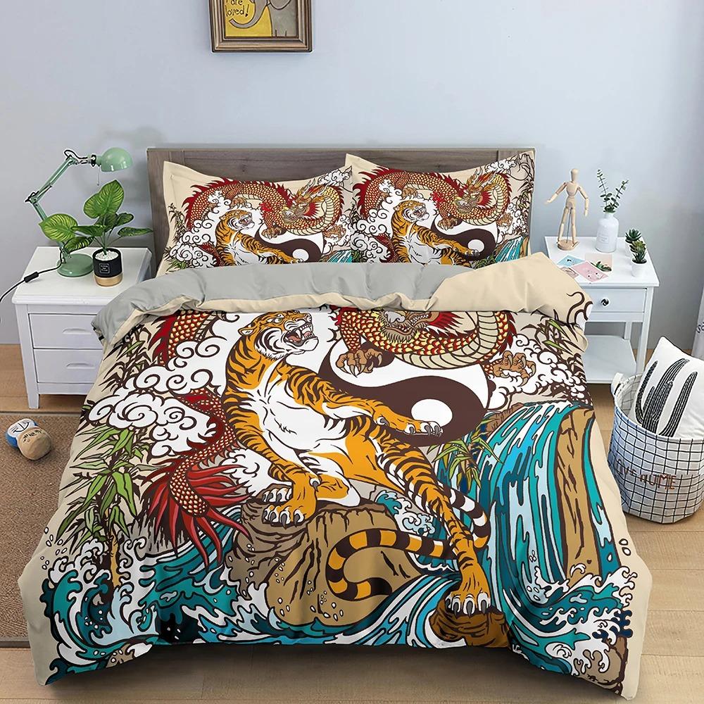 Cartoon Tiger Animal Comfortable Duvet Quilt Cover Pillowcase Bedding Set Children Bedroom Decoration Home Textile