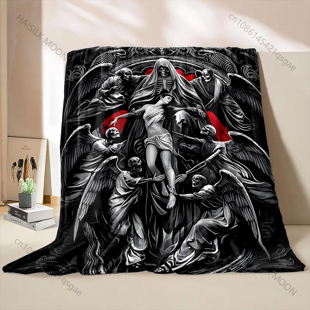 Skeleton angels surrounding woman Print Blanket Warm Soft Fluffy Kids and Adult Sofa Bed Throw Blanket for Home Travel Camping