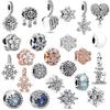 Silver Plated Sparkling Herbarium Snowflake Mini Murano Glass Charm Beads for Original Silver Bracelet