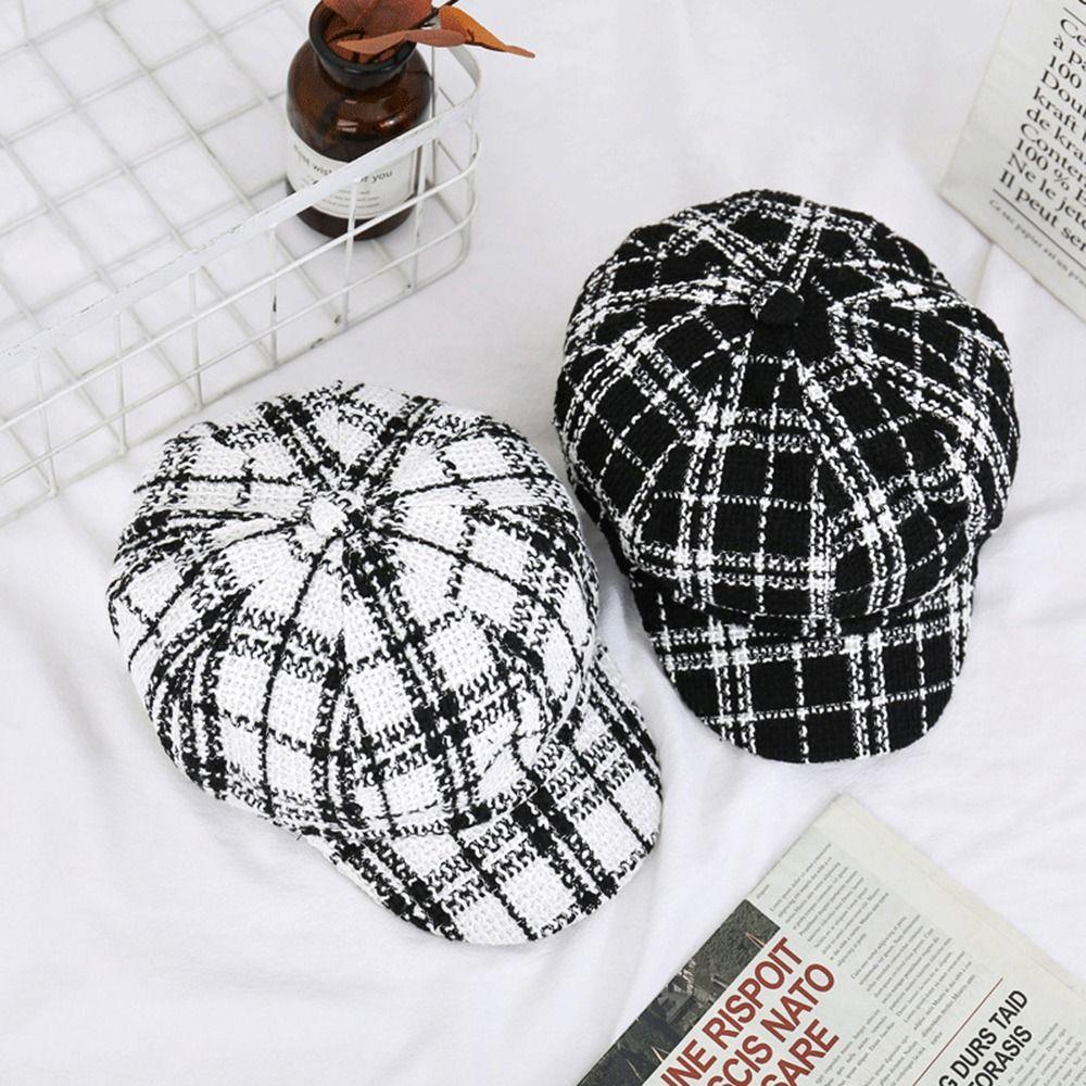 Autumn Artist Hat Keep Warm Korean Style Plaid Beret Women Visors Cap Octagonal Cap Painter Hat