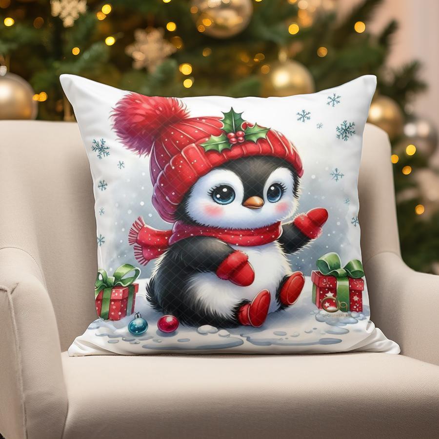 Home Decor Christmas Gnome & Penguin Pillows Suitable For Sofa Bedroom Car Pillow Cover Cushion Rectangular Back Cushion