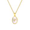 Vnox Women's Pretty Letters Necklace, Stainless Steel Oval White Shell Letter A-Z Pendant, Gold Color Jewelry Gifts