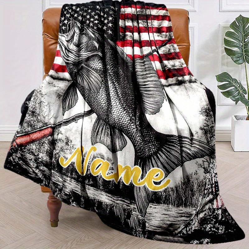 Fishing Customize Your Name Blanket Used For Chair Office Sofa Bed Camping Soft And Warm Giving Friends And Relatives Birthday Graduation Gift