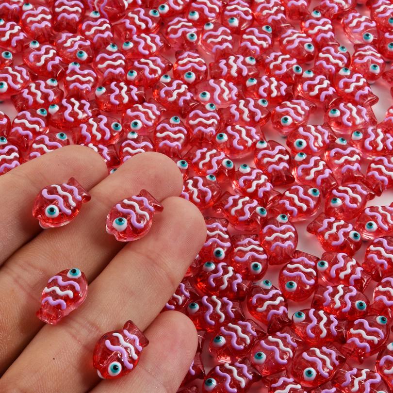 6pcs Glass Stripe Ocean Animal Fish Beads For Jewelry Making Supplies Small Hole Spacer Bead Accessories DIY Bracelets Necklace
