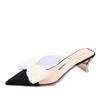 Baotou Half Slippers Women's 2025 New Women's Shoes Summer Bow Pointed Fairy Wind Thick Heel Pointed Cold Slippers