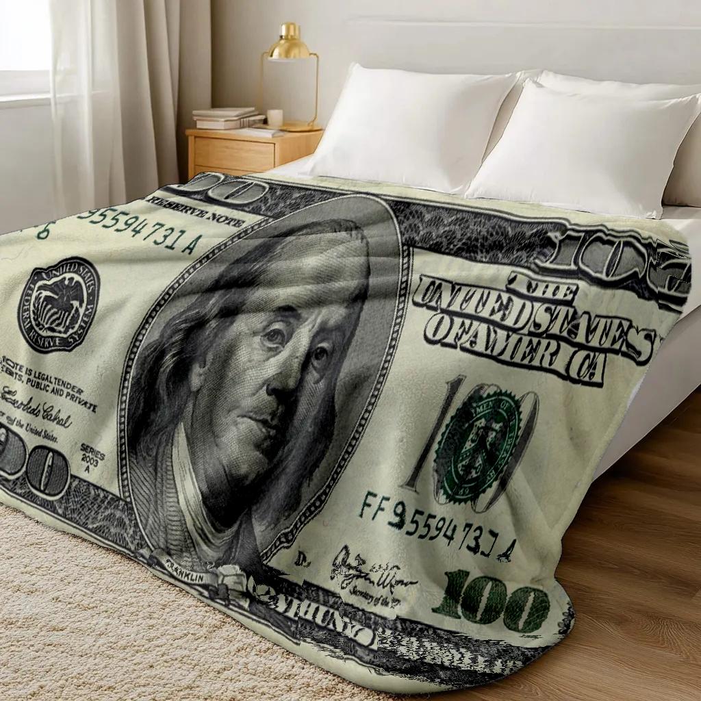 Jessica Chen Unisex 100$$$ Rich Dollar Money Cartoon Soft Flannel Blanket For Beds Bedroom Sofa Picnic Throw Blanket For Outdoor Leisure Nap
