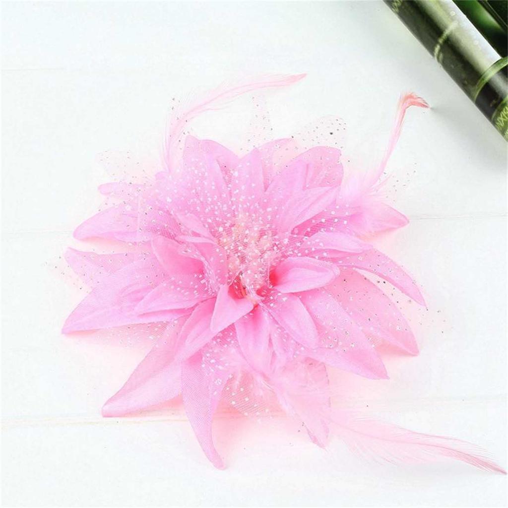 S161020 Large Lily Flower Hair Clip Feather Headpiece for Women Silk Cloth Foam Gauze Diameter 14CM