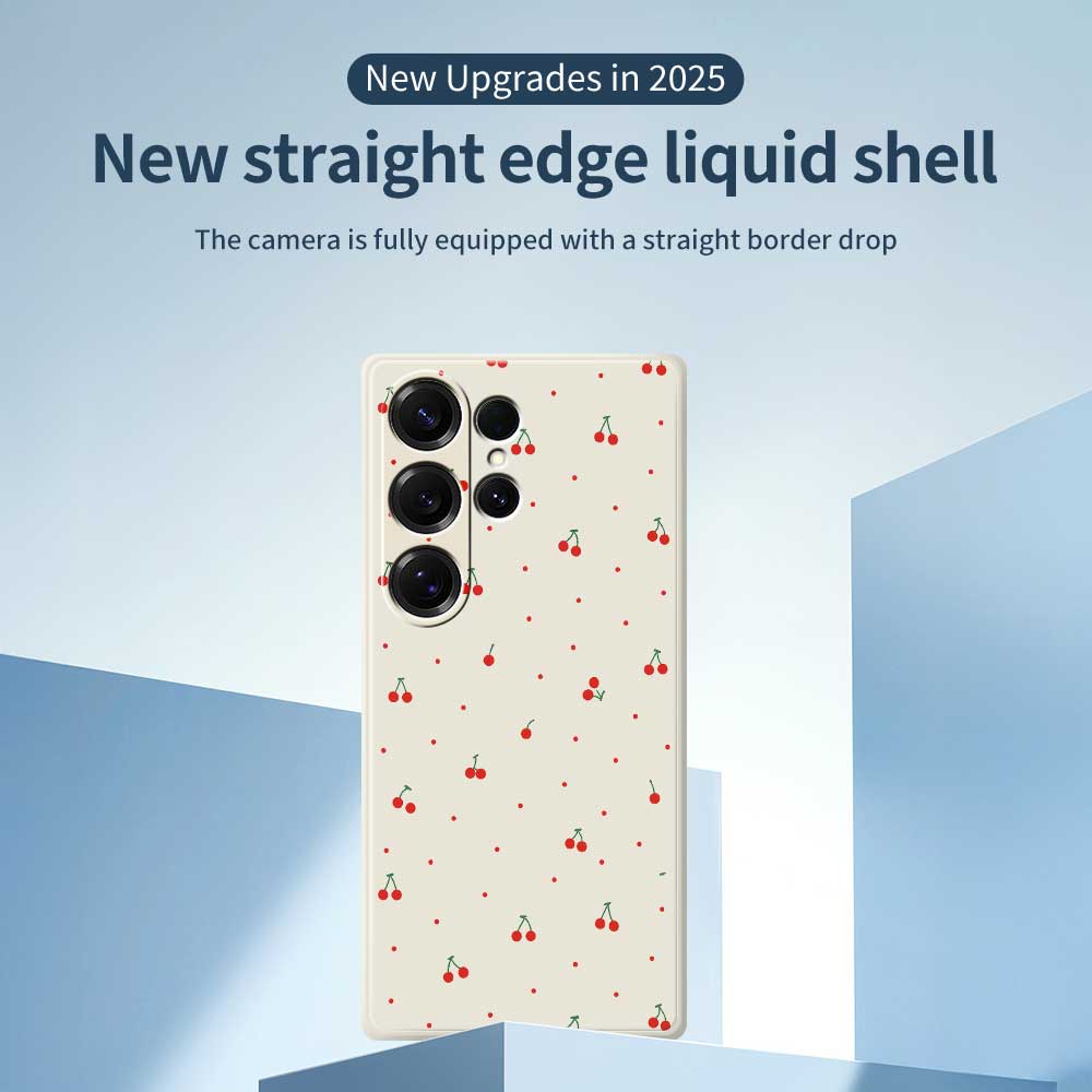 For Samsung Galaxy S25 Ultra Case Red Cherry Pattern Printing Straight Edge TPU Phone Back Cover