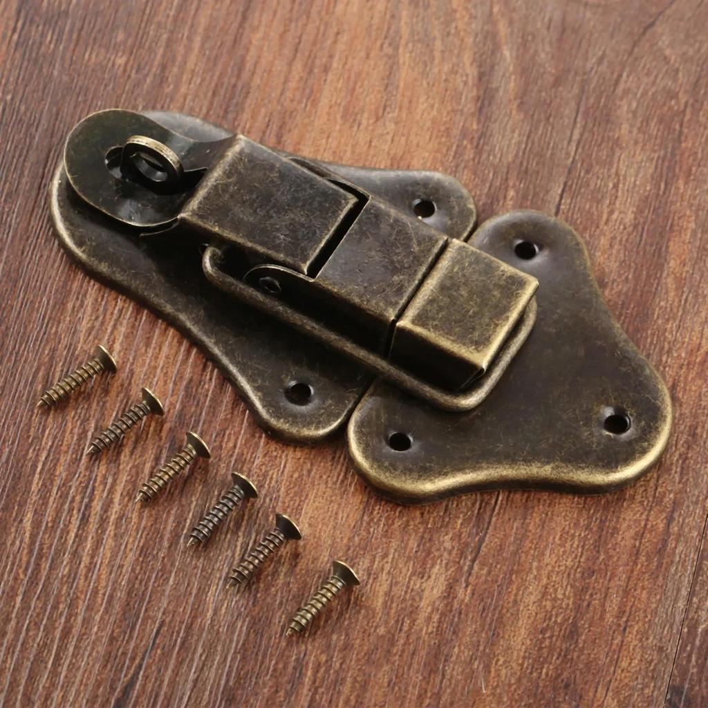1set Antique Bronze Box Latch Hasp w/screws Jewelry Wood Box Decor Drawer Suitcases Iron Buckle Clasp Furniture 95*52mm Hardware 6