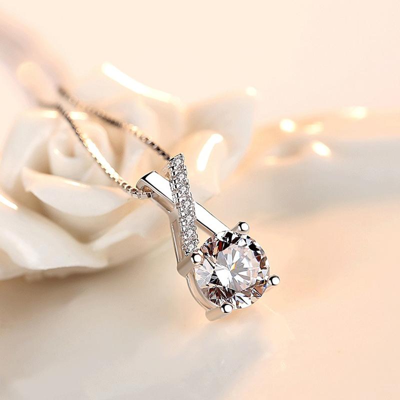 Onevan Trendy 925 Sterling Silver Aaa Zircon Fine Jewelry Geometric Strip Pendant Necklaces Simple Gift For Women Nk023