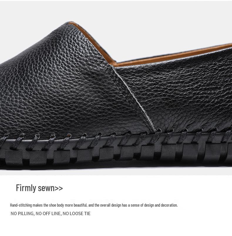 Men's Trendy European & American Slip-On Leather Casual Driving Shoes - Breathable Low-Top, Large Sizes Available