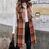 Autumn and Winter New Sleeveless Lapel Plaid Vest Jacket Retro Medium and Long