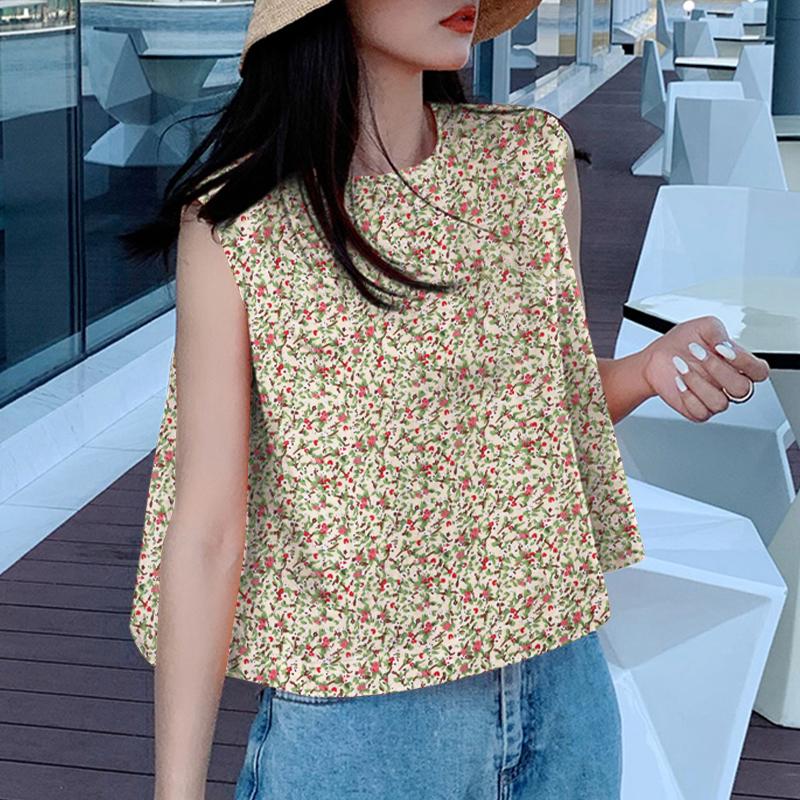 

VONDA Women Summer Round Neck Sleeveless Floral Print Loose Tanks 5XL жовтий