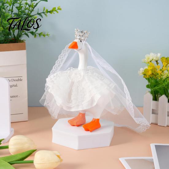 Soft Lace Goose Costume 7 Inch Mini Wedding Outfit, Tulle Bridal Dress with Crown, Crown for Ornament Veil & Pearl Bracelet, Cute Figurine Tabletop