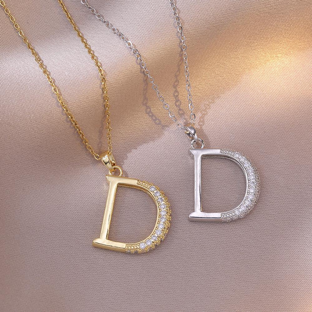 Women's Cross-border Zircon Letter D Geometric Pendant Titanium Steel Necklace
