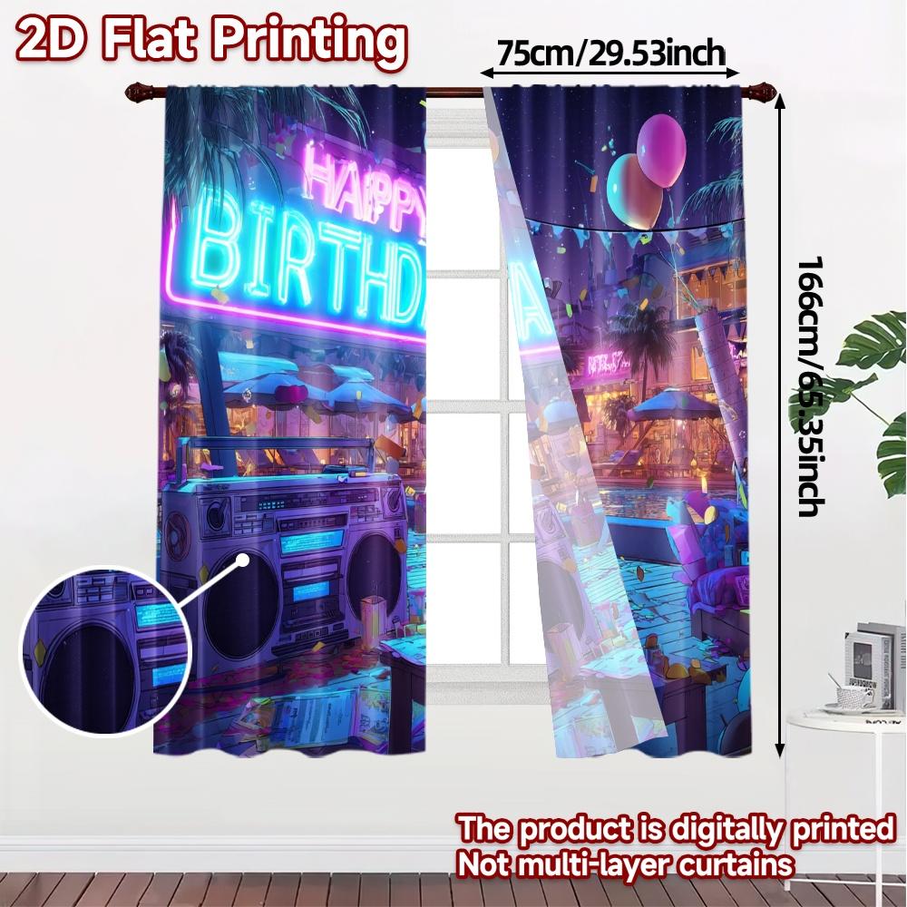 2pcs   2D FLAT PRINTING Curtains (Without Rod) NeonBirthdayVibes Chic Fashionable Curtains Polyester Curtains Versatile All for