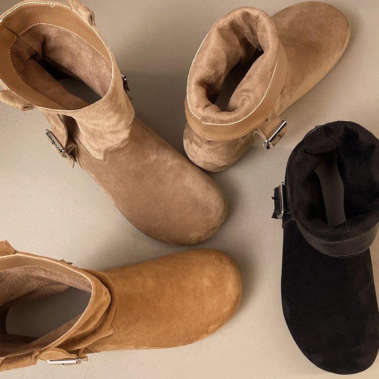 Korean Version of Round Head Handmade Pleated Stacking Boots Medium Tube Boots Women's New Sleeve Thin Thick Heel Western Cowboy Boots