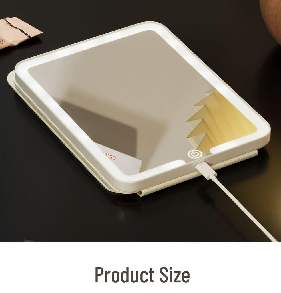 LED Folding Makeup Mirror with Comb – Compact, Lighted, and Convenient for Desktop Use