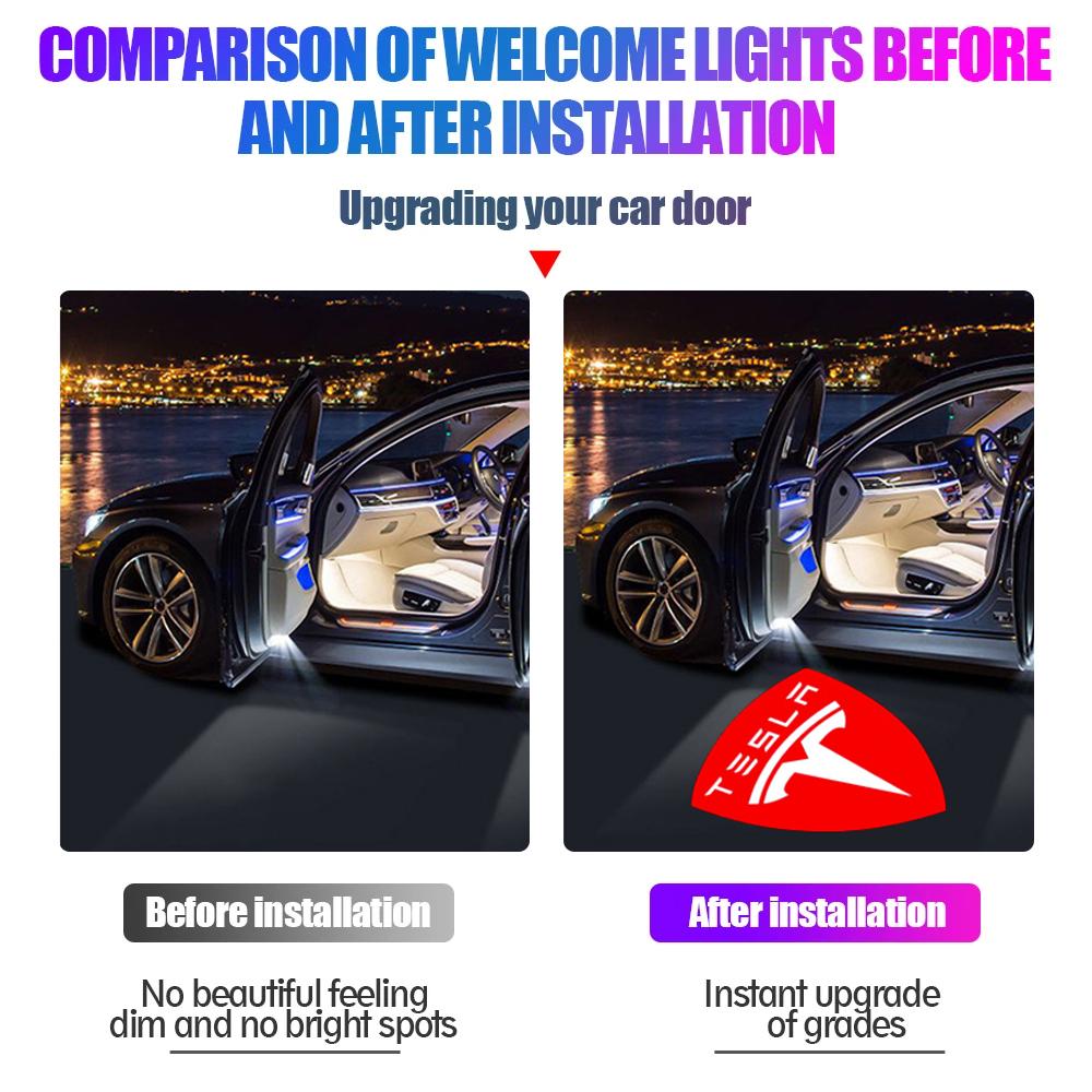 QPPU3 2pcs Car Door Wireless Welcome Light LED HD Projector Lamp Decoration For Tesla Model 3 Highland 2023 Model S Model X Model Y