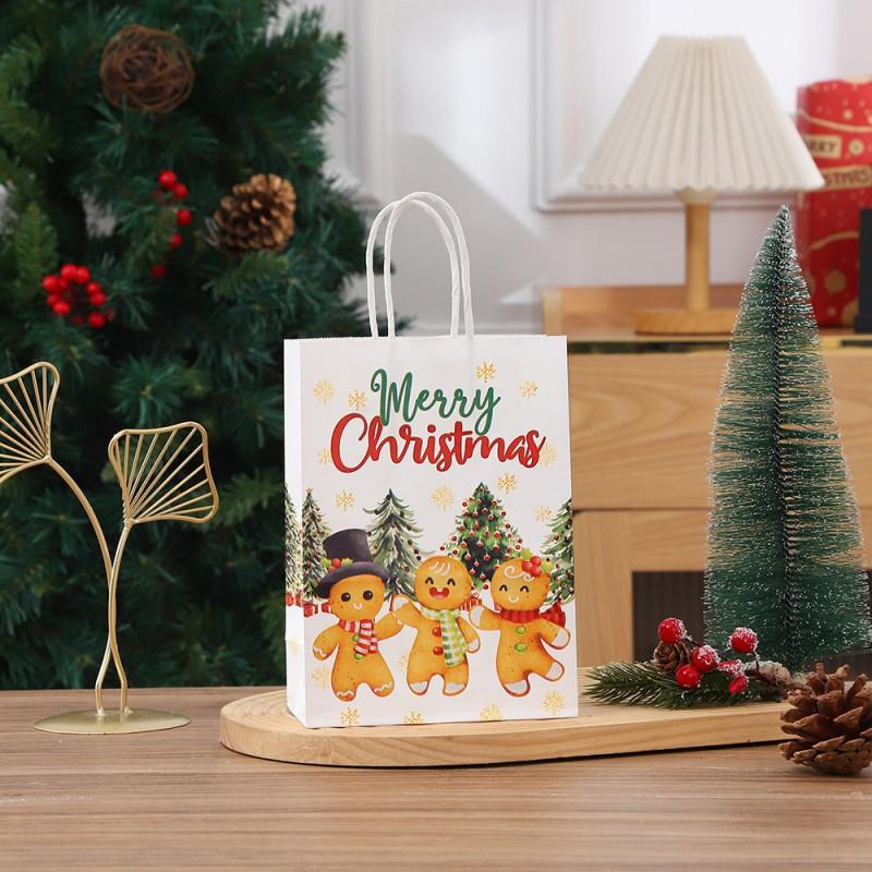 Christmas Kraft Paper Gift Bags With Handle Kids Candy Treats Holiday Party Favors