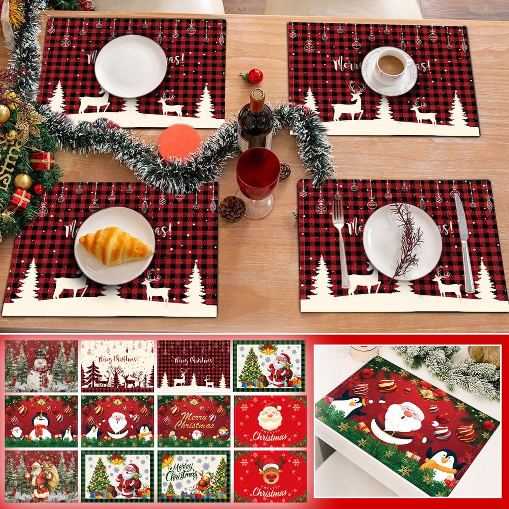 Christmas Placemat Decoration Set, Claus Linen Stain-resistant And Heat-insulating Tablecloth