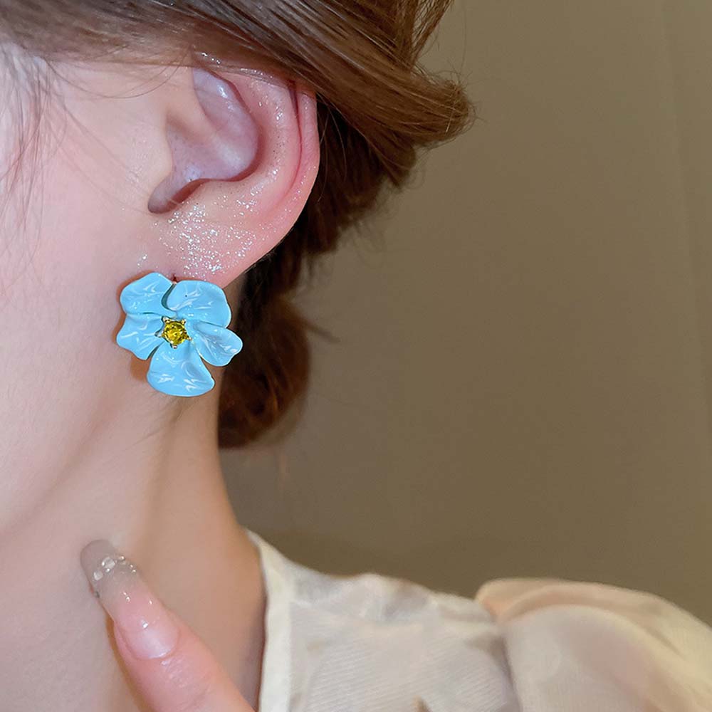 Ear Accessories Blue Flower Earrings Korean Style Flower Stud Earrings Flower Ear Studs  Party