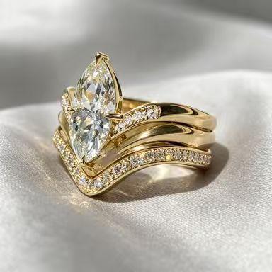 European and American fashion 3-piece set, simple style inlaid shining horse eye-shaped synthetic zircon ring set