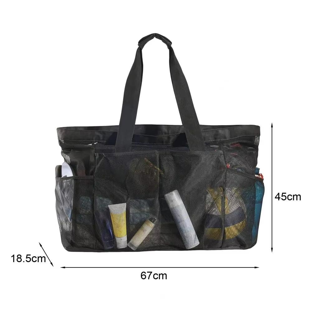 1pc Extra Large Mesh Beach Bag Large-capacity Breathable Multiple Pockets Travel Clothing Storage Bag Outdoor Sports Handbag