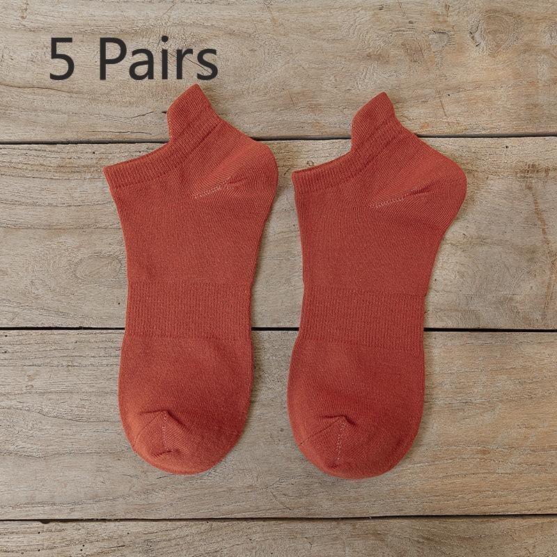 5 Pairs of Men's Short Socks, Pure Cotton, Men's Raised Ears, Breathable, Odorless, Short Top, Low Top, Light Mouth, Solid Color Boat Socks, Trendy
