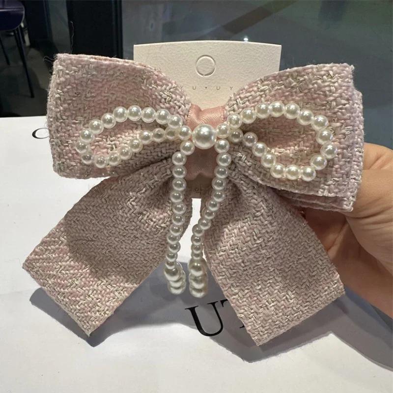 

Fashion Pearl Bow Hairpins Elegant Hair Clips for Women Barrettes Headband Wedding Jewelry Korean Hair Accessories Headwear розовый