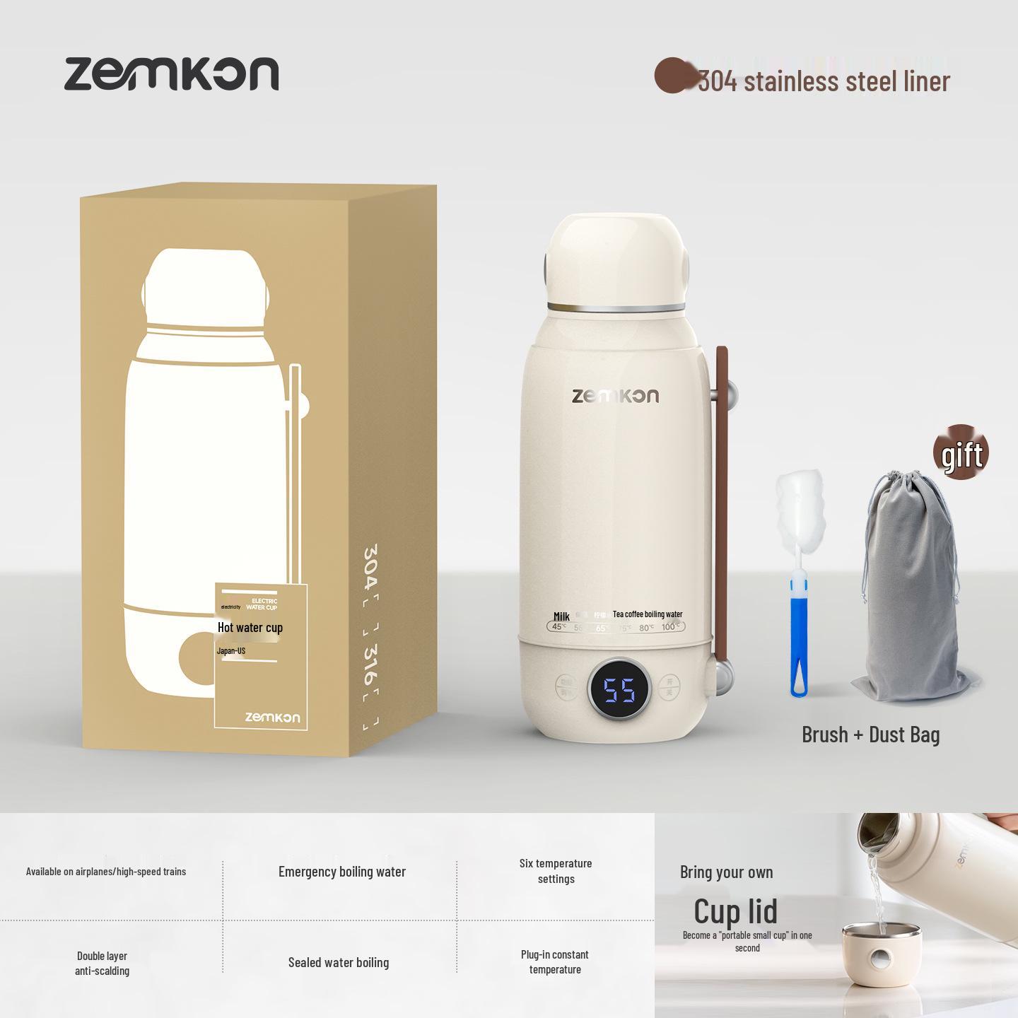 Zemkon Electric Kettle: Portable, Auto Thermostat, Keep Warm Function, Automatic Water Boiler Cup. 800ML
