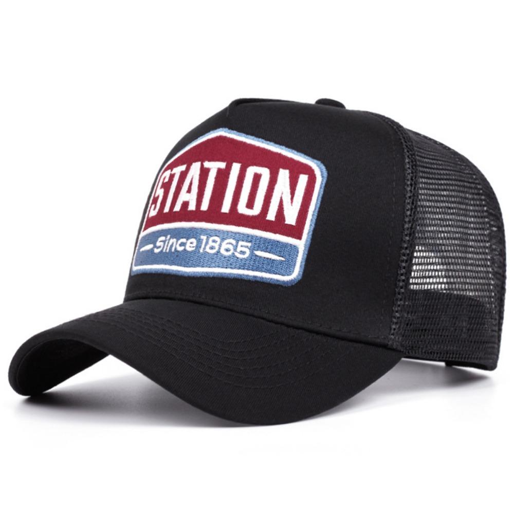 Classic Adjustable Baseball Cap Mesh Breathable Hip Hop Hat STATION Letter Pattern Embroidered Trucker Hat Men and Women