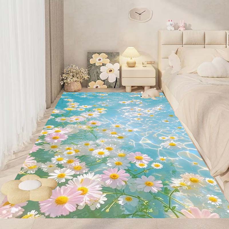 This New, Fresh Daisy Print Rug Is Suitable for Decorating Bedrooms, Living Rooms, Kitchens, Gardens, Balconies, and Sunrooms.