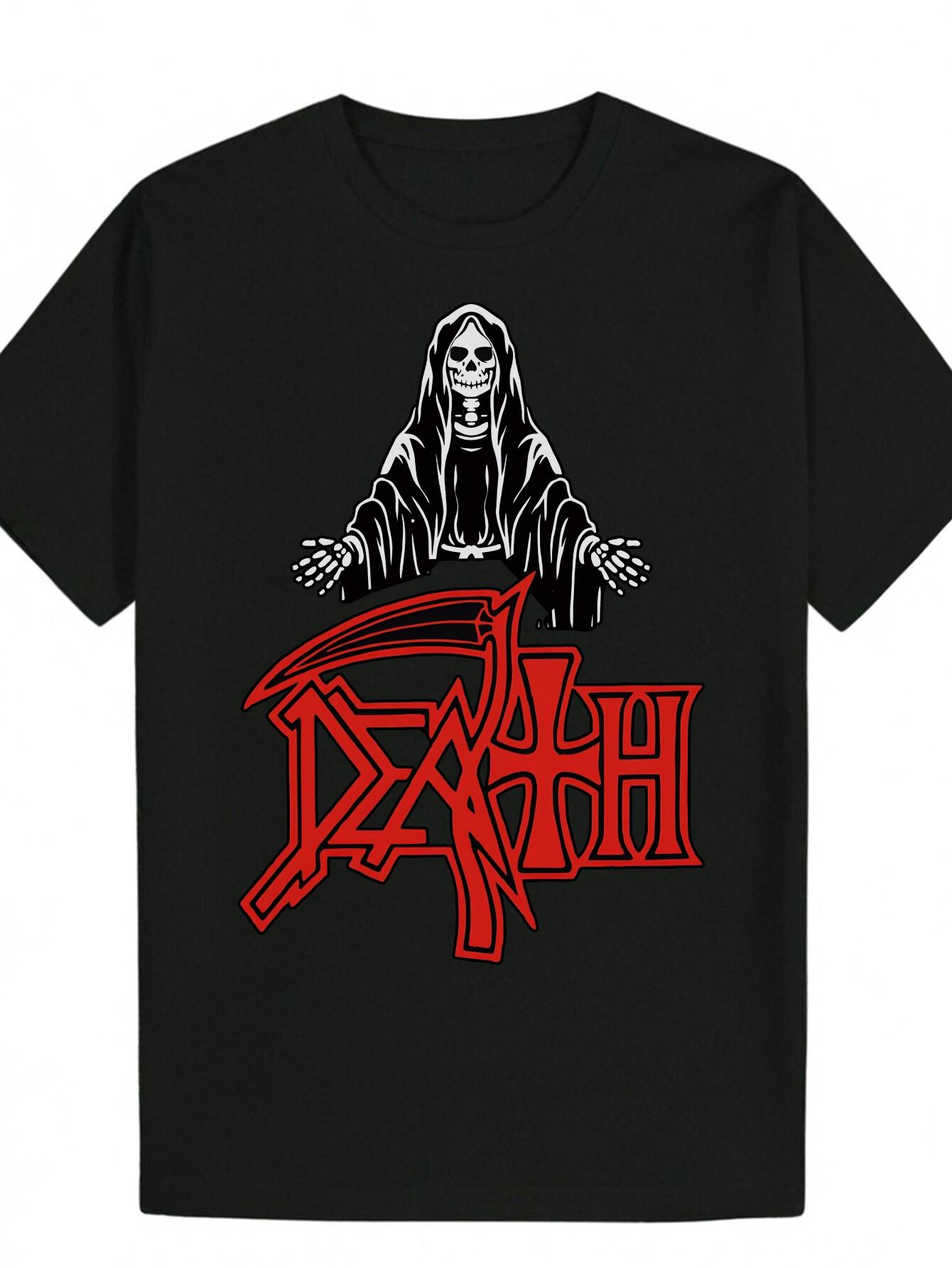 Black Graphic T-shirt - Gothic Skull & Scythe Design XXXXL