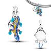 S925 Silver Cute Dog Charms Bead Keychain Animal Puppy Teddy Yorkshire Terrier Crab Paw Whale Rooster Snake Crocodile Jewelry