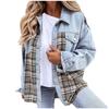 Damen-Jeansjacke mit kariertem Knopf und langen Ärmeln, modische Jacke mit karierten Nähten