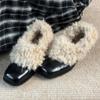 Thick Heel Retro Fluffy Shoes Women's Head Pedal Single Shoes Winter Plush Warm Small Leather Shoes