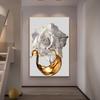 White Rose Flower Golden Ink Splash Abstract Poster Nordic Art Plant Canvas Painting Modern Wall Picture for Living Room Decor