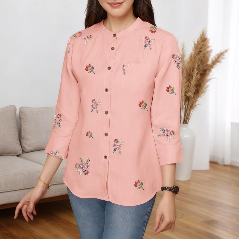 ZANZEA Γυναικεία Καθημερινή Μπλούζα με Στρογγυλή Λαιμόκοψη, Μανίκια 3/4, Φαρδιά Γραμμή και Φλοράλ Μοτίβο