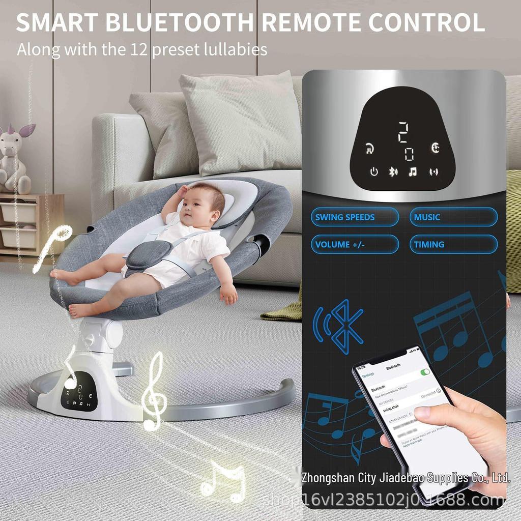Chytré elektrické houpací křeslo pro miminka s Bluetooth dálkovým ovládáním - Uklidňující multifunkční kolébka