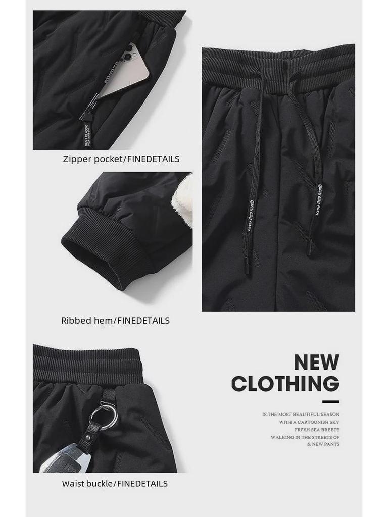 Men's Winter Thick Lambskin Plush Pants - Loose Straight Fit, Warm Cotton, Casual Sports Style, Large Sizes Available