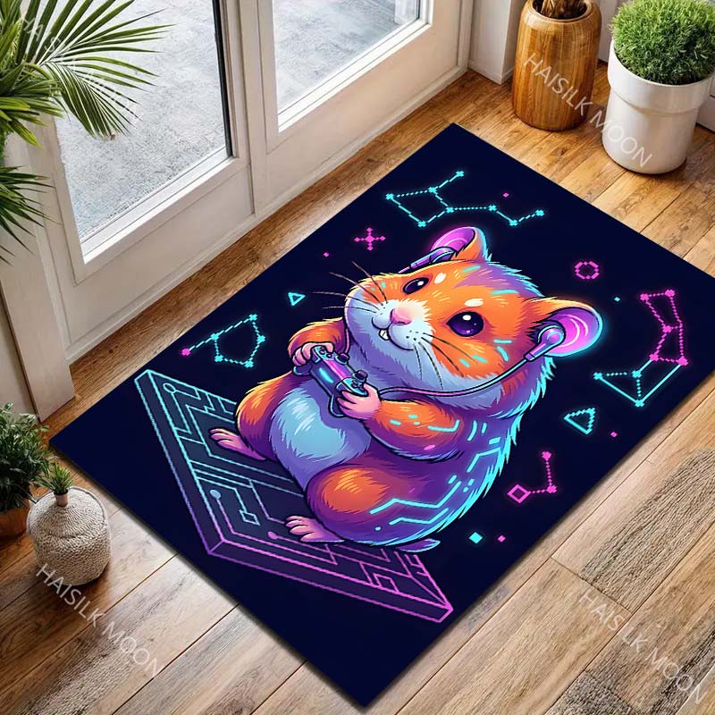 Hamster Gaming Headphones Circuit print Carpet for Living Room Bedroom Sofa Home Decor Rus Non-slip Floor Mat Luxury Gift